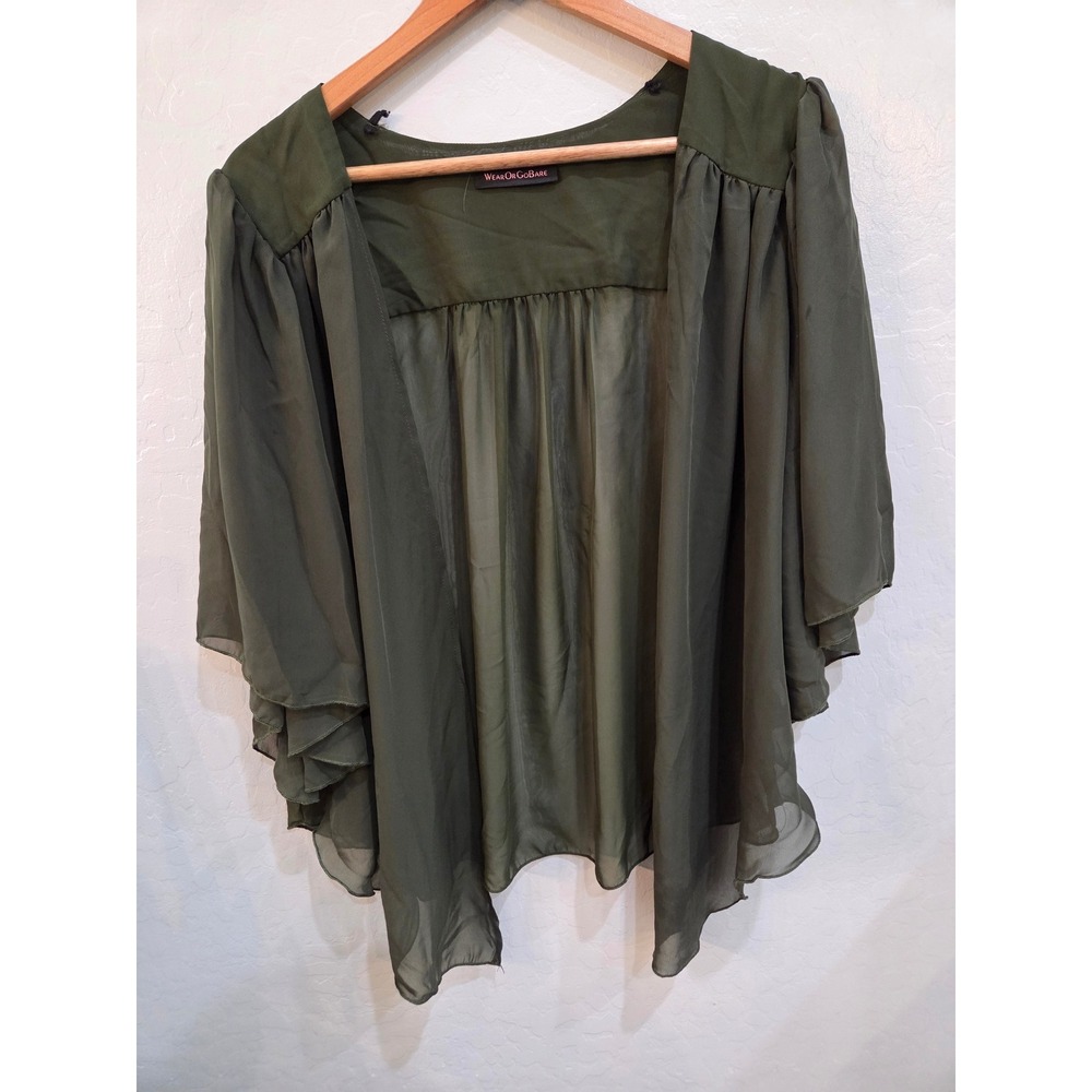 Wear Or Go Bare Olive Green Sheer Chiffon Shrug Bolero 1X Made in USA Cover over
